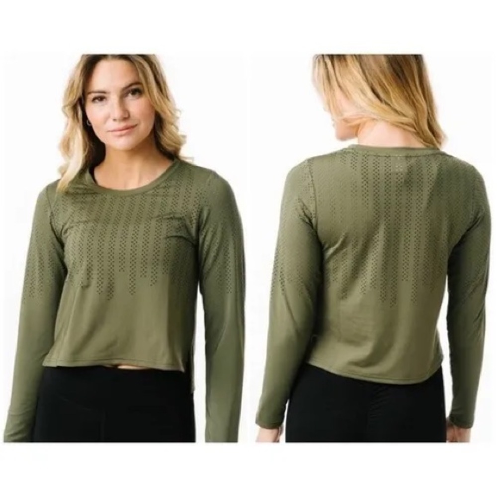 ZYIA Active Women’s Small Chillcicle Crop Top Vented Long Sleeve Olive Mesh